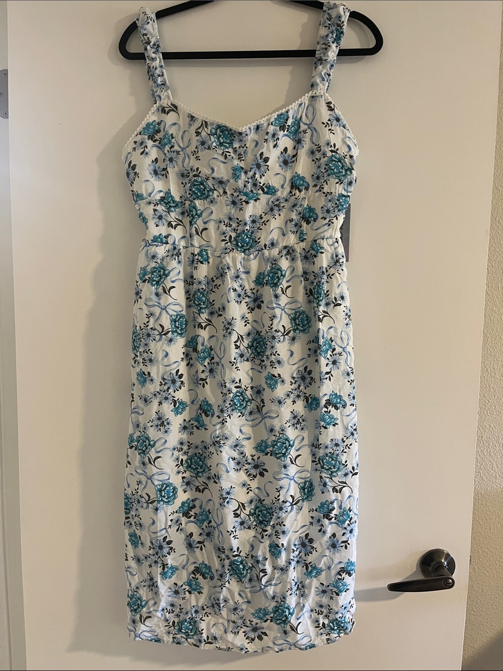 Derek Heart White Midi Dress with Teal Floral Print